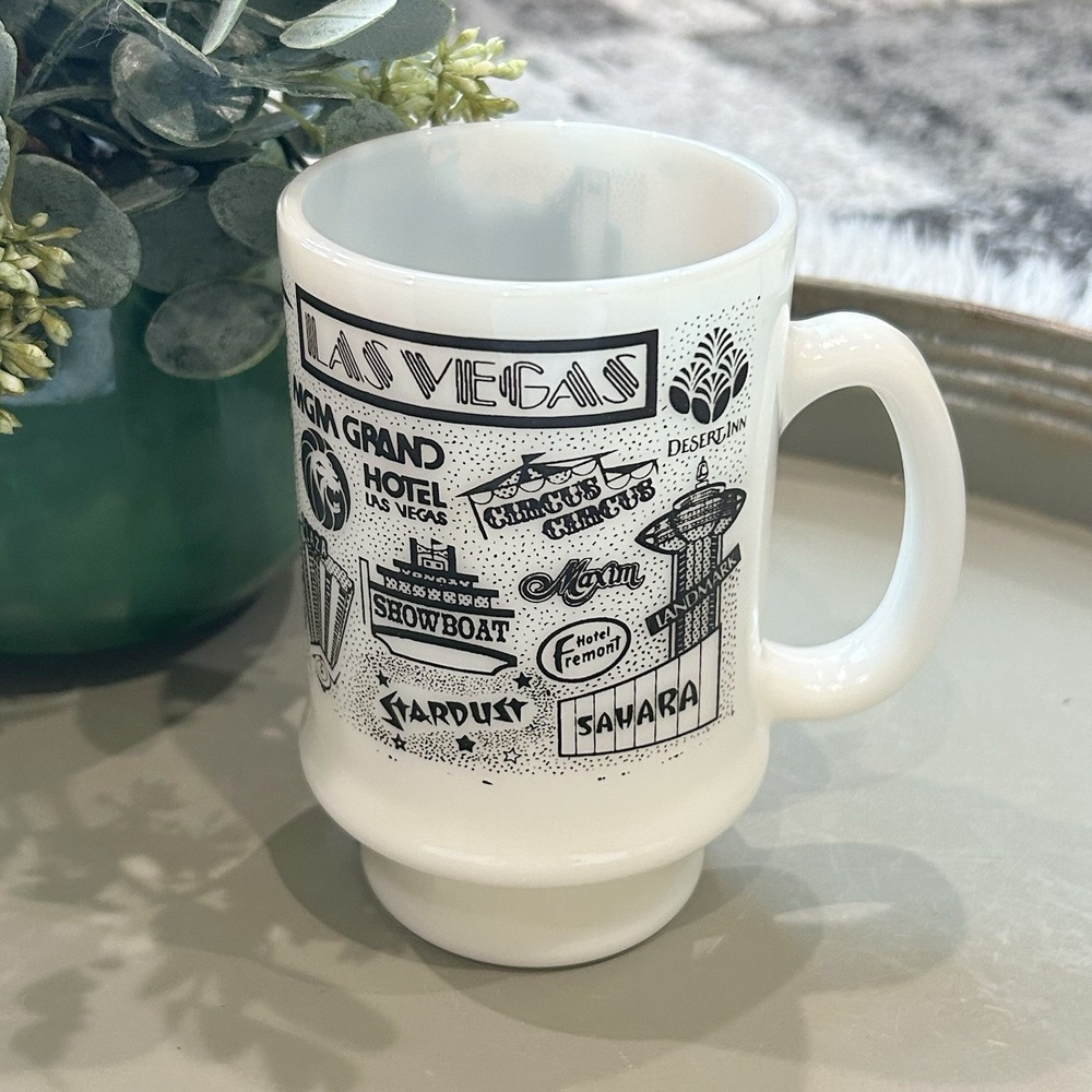 Vintage Mid Century Las Vegas Casino's Milk Glass Coffee Mug